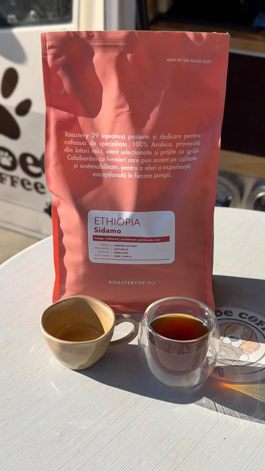 Pachet de cafea boabe Ethiopia Sidamo cu un espresso și o cafea filtru